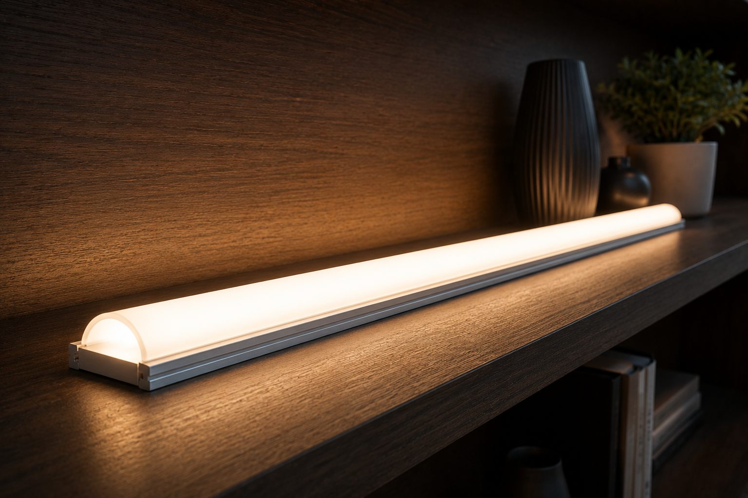Difuzor AL profilu RO5 2m - příklad instalace v profilu s LED páskem
